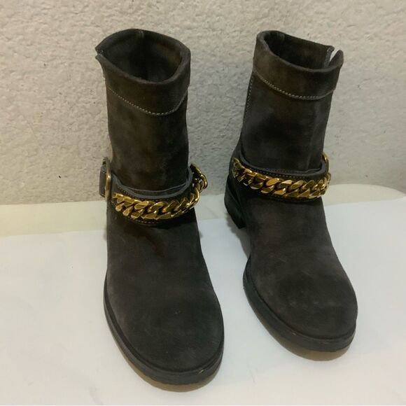 Jimmy Choo 132 Daze Waxed Toe Suede Chain Moto Combat Booties SZ 36/US 6 - Picture 9 of 13